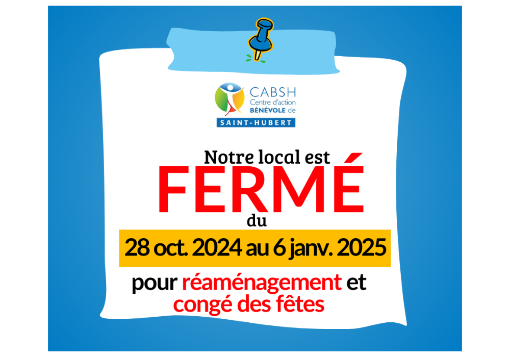 Le local du CABSH est ferm&eacute; pour r&eacute;am&eacute;nagement