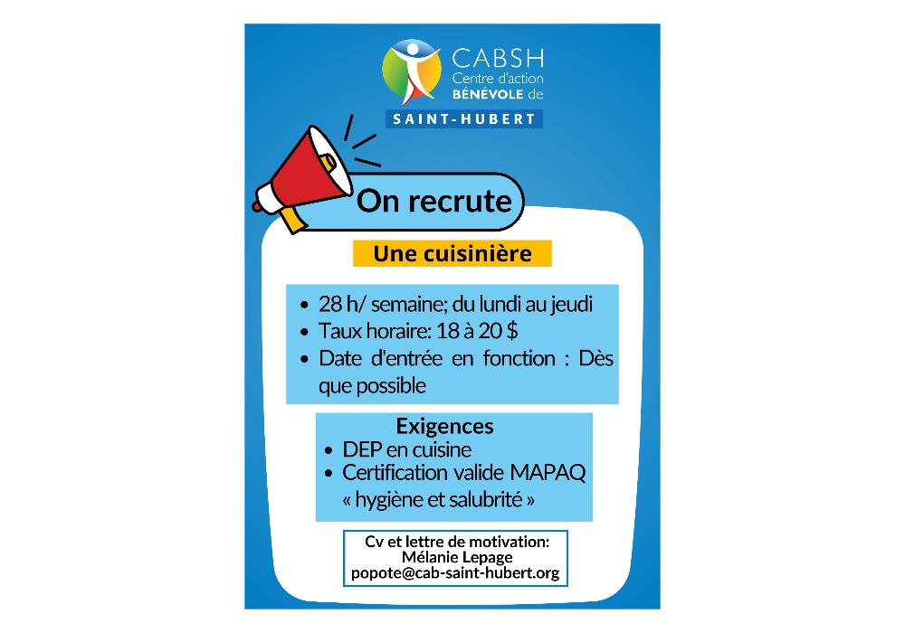 Le CABSH recrute une cuisini&egrave;re